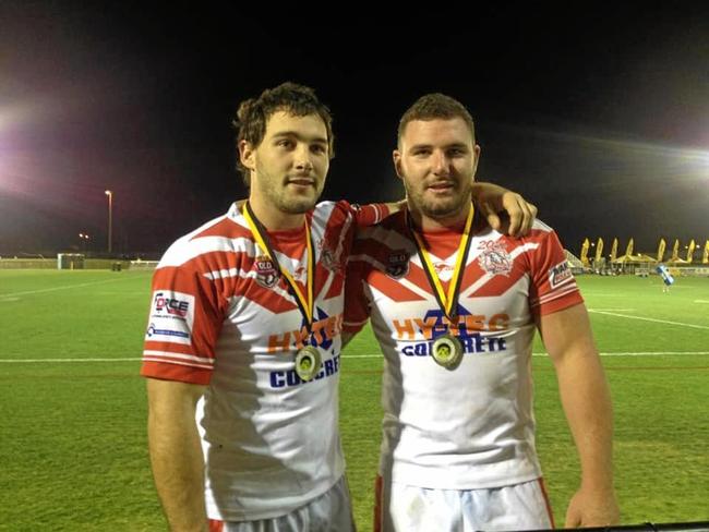 Kawana Dolphins premiership winners Todd and Sam Hambly. Picture: Contributed