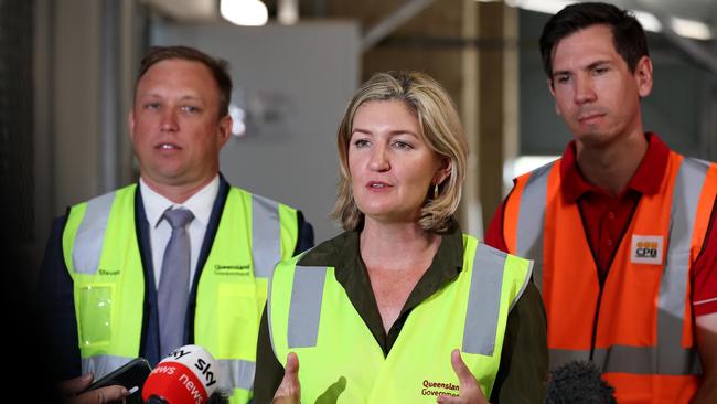 Health Minister Shannon Fentiman, with Premier Steven Miles and Member for Bundaberg Tom Smith, in Bundaberg today. Picture: Adam Head