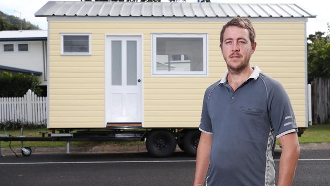 Cairns builder Marc Nielsen has launched the new business Tropical Tiny Homes, building and selling small dwellings 14.4 square metres in size that come delivered on a trailer. The fully equipped homes start at $57,000. Picture: Brendan Radke