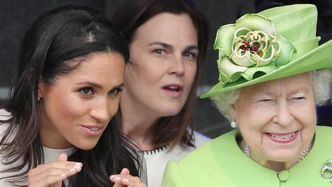 Samantha Cohen was never far away, pictured here behind Queen Elizabeth II and the Duchess of Sussex. Picture: Getty Images