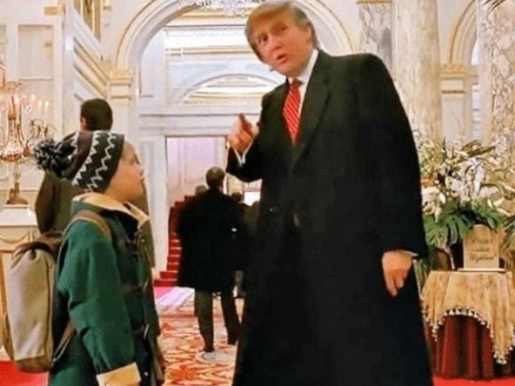 Donald Trump’s cameo in Home Alone 2: Lost in New York, was cut for a screening on Canadian TV with the US president blaming Justin Trudeau for the edit. Picture: Supplied