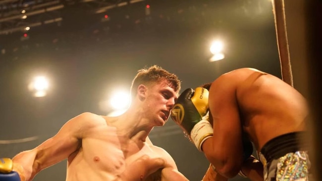 Sab Wells (left) throws a punch at Sadudee Srimueang (right) during their bout at The Melbourne Pavillion on June 22, 2024. Picture: Marty Camilleri.