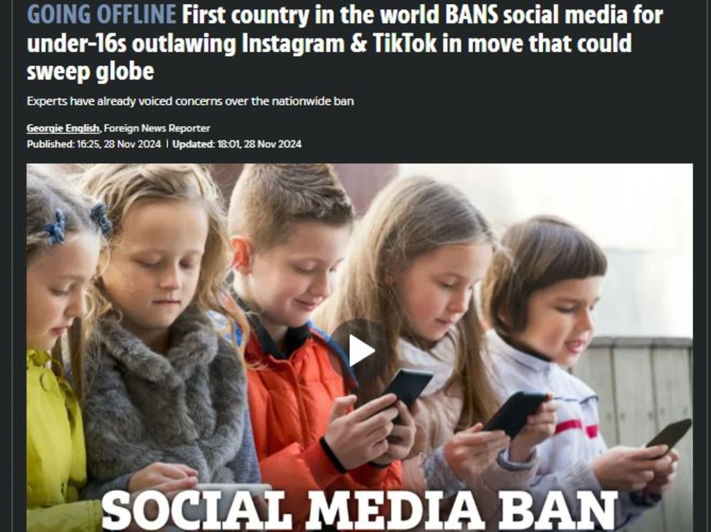 The Sun UK reported on Australia’s social media ban for under 16's