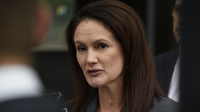 Emma Cassar, Victorian Quarantine Commissioner addresses the media at the Four Points by Sheraton in Melbourne's Docklands. Picture: NCA NewsWire / Andrew Henshaw