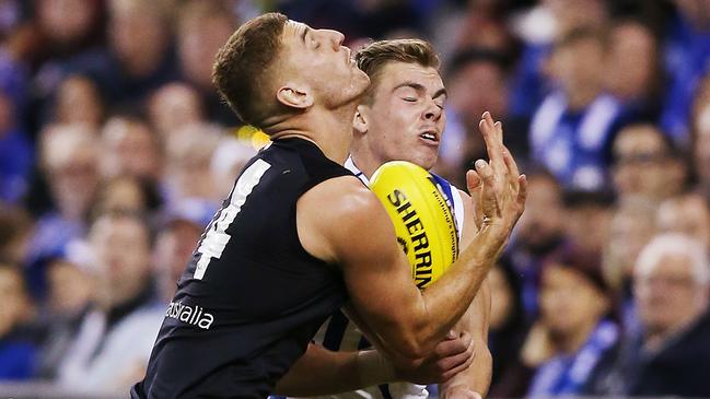 Liam Jones collides with Cameron Zurhaar. Picture: Getty Images