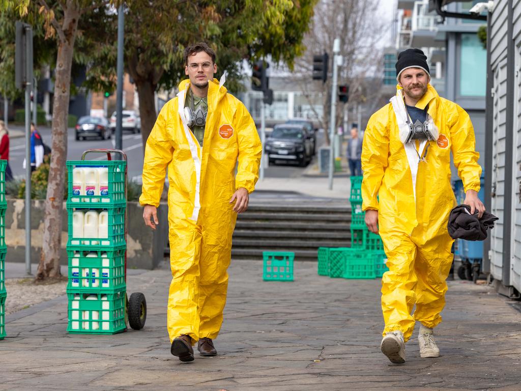 Jack Bowes and Tom Atkins Geelong Football Club Cats players turn up to Wharf Shed for Mad Monday celebrations. Picture: Jason Edwards