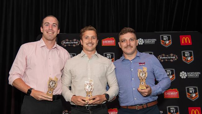 Brodie Morcom, Jim, Gorham and Brodie Toms at the 2023 NRL NT Frank Johnson / Gaynor Maggs medal night. Picture: Pema Tamang Pakhrin