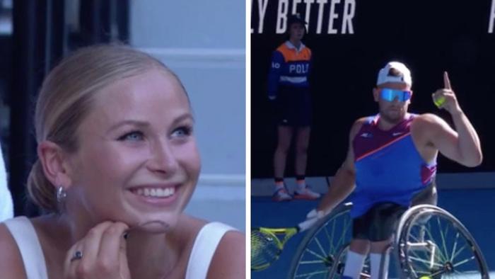Cameras have caught a sweet moment between Australian of the Year Dylan Alcott and his predecessor Grace Tame during his final match. 