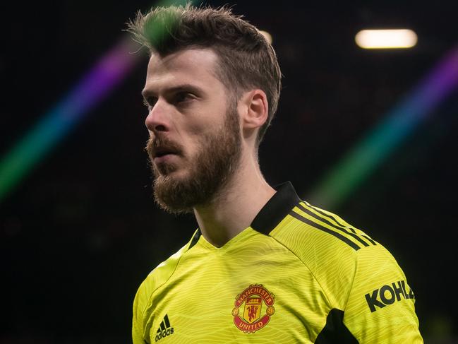 Manchester United goalkeeper David de Gea walks off after his side bombed out of the UEFA Champions League, against Atletico Madrid at Old Trafford. Picture: Ash Donelon/Manchester United via Getty Images