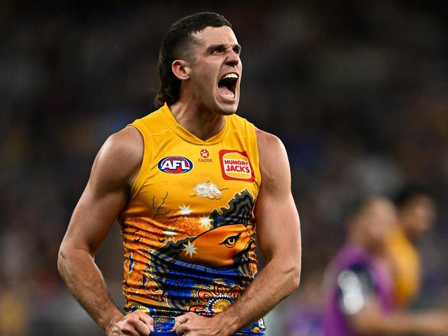 Jake Waterman is just close enough to dream of a late Coleman Medal charge. Picture: Daniel Carson/AFL Photos via Getty Images