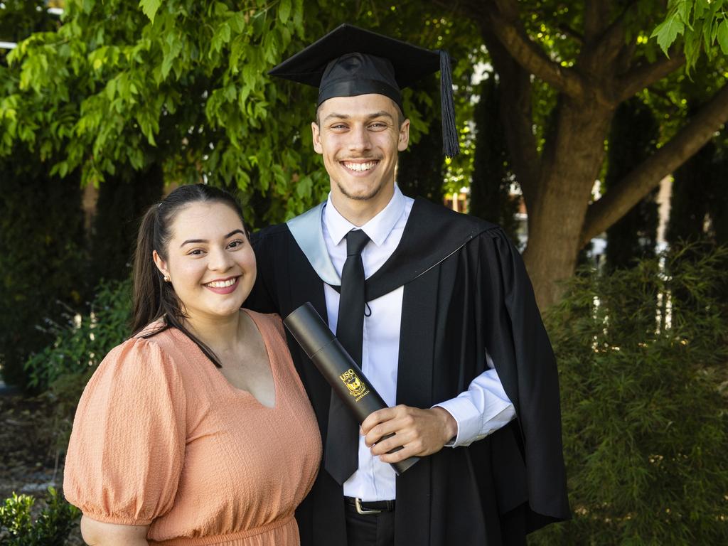 Bachelor of Aviation graduate Jakob Hart with Brianna Tongia at the UniSQ graduation ceremony at Empire Theatres, Wednesday, December 14, 2022.