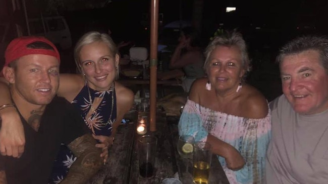 Todd Carney and Susie Bradley pictured with his mother Leanne Carney at Byron Bay on Sunday. Photo: Facebook