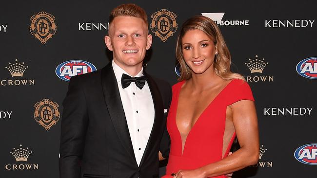 Treloar and his partner, Kim Ravaillion, at the 2019 Brownlow Medal. Picture: AAP Image/Julian Smith