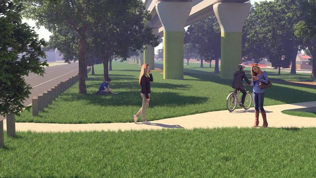 An artist's impression of the proposed parks near Clayton’s sky rail project.