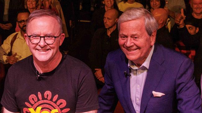 Prime Minister Anthony Albanese and journalist Ray Martin at The West Says Yes event in Sydney in September. Picture: NCA NewsWire/Max Mason-Hubers