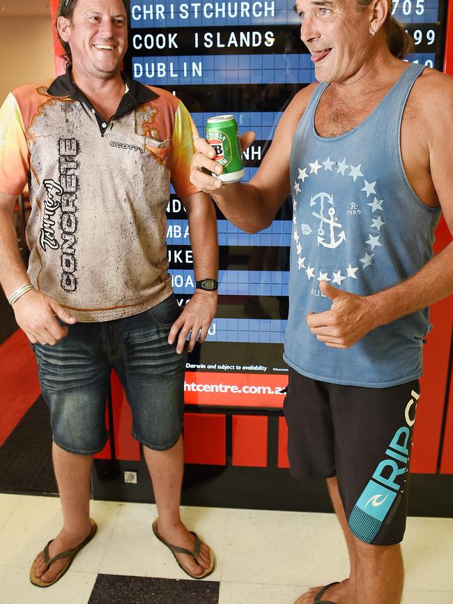 Scott Hillis and Frank West show off their Territory work boots. Picture: Aaron Burton