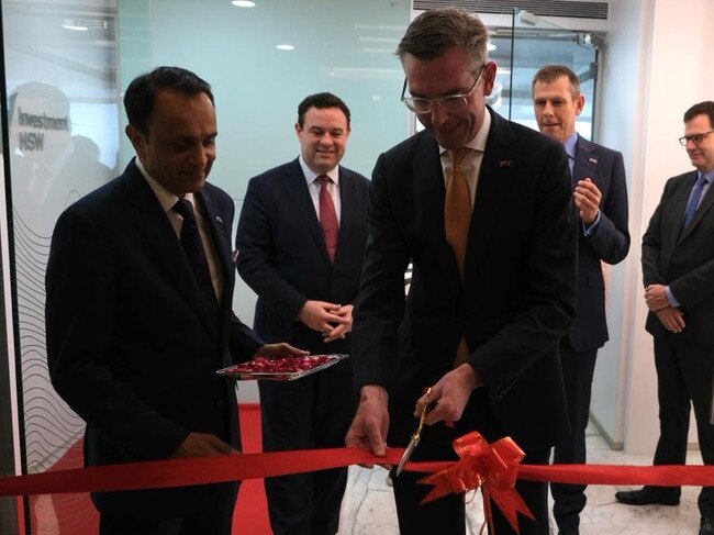 Premier Dominic Perrottet and Trade Minister Stuart Ayres open the NSW government's trade and investment office in Mumbai. Picture: James O’Doherty