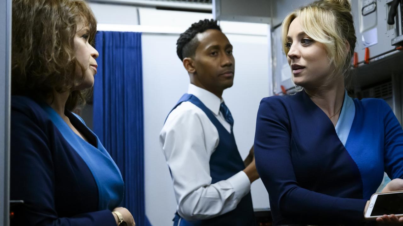 Rosie Perez and Kaley Cuoco star in a scene from The Flight Attendant, streaming on Binge. Picture: Supplied/HBO