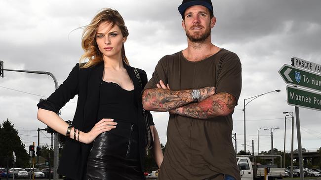 Collingwood footballer Dane Swan and model Andreja Pejic - who grew up in Broadmeadows - against the Sunbury de-amalgamation. Picture: Jake Nowakowski