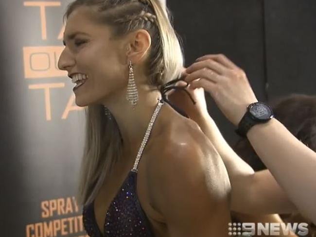 Frances Abbott's second appearance at a bodybuilding expo. Picture: 9 News