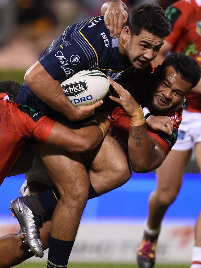 Jahrome Hughes made one NRL appearance for the Cowboys. Picture: AAP Image/Dean Lewins