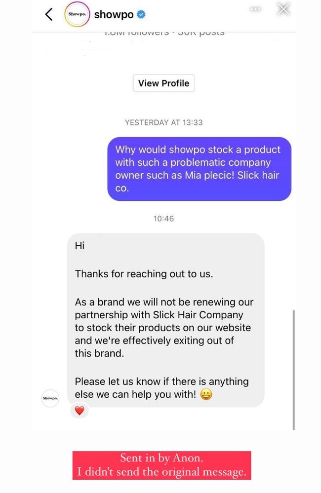 Australian retailer Showpo has confirmed it is dropping Ms Plecic’s beauty brand. Picture: Instagram