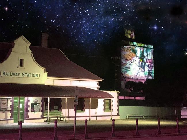 A visualisation of the new new silo art at Quorn, being launched by Illuminart and Flinders Rangers Council. Picture: Cindi Drennan