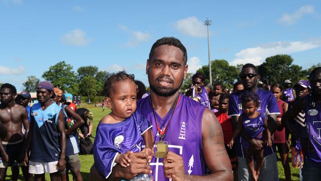 Tikilaru Dockers players celebrate their win during TIFL Grand Final Picture: Keri Megelus