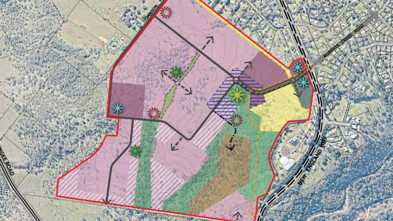 The 1000-lot masterplanned community Habitat Mt Kynoch has been approved by the Toowoomba Regional Council. The commercial land currently for sale is located on the right-hand side of the map.