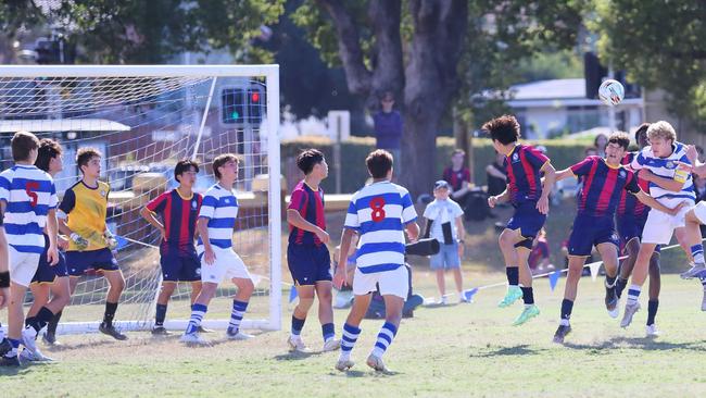 GPS First XI football between Brisbane State High and Nudgee College. Saturday May 13, 2023. Picture: George Galanos.