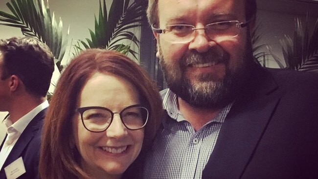 Former prime minister Julia Gillard with then Labor staffer Darrin Barnett.