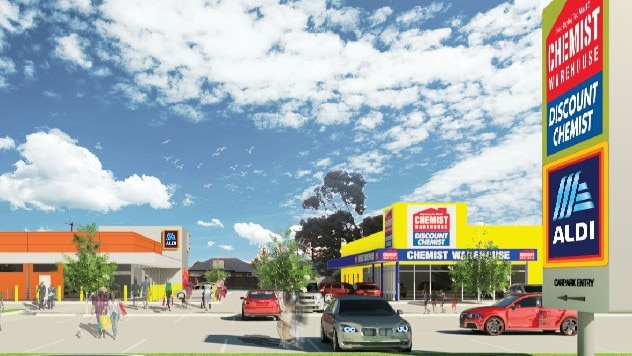 An artist's impression of the Aldi and Chemist Warehouse proposed for South Rd, Clovelly Park