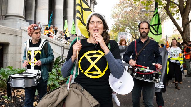 Climate activists march through Adelaide’s CBD during Thursday’s rally. Picture: NCA NewsWire / Morgan Sette