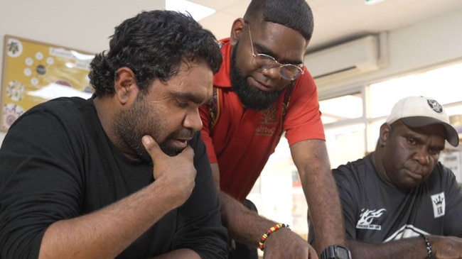 Foundation 2 Future Participants: (left) Mervyn Purvis, (centre) Troydon Fishook (Mentor), (right) Dylan Peterson. Picture: Saltbush NT