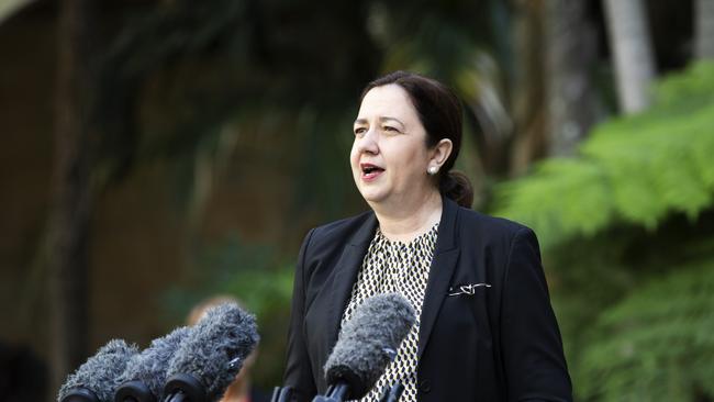 Premier Annastacia Palaszczuk speaking at Parliament House. Picture: Attila Csaszar.