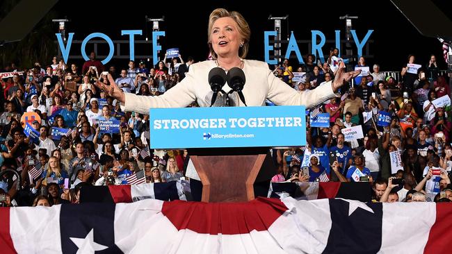 Hillary Clinton at a campaign rally in Fort Lauderdale, Florida, on Tuesday. Picture: AFP