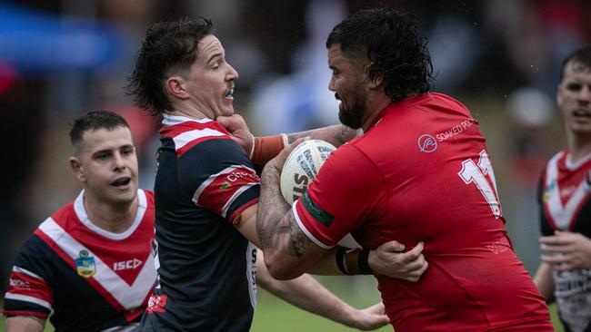 David Fifita (right) was injured in Kincumber’s loss to Woy Woy. Picture: Julian Andrews