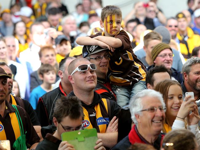 Part of the large crowd of Hawks fans at Princes Wharf in Hobart. Picture: SAM ROSEWARNE