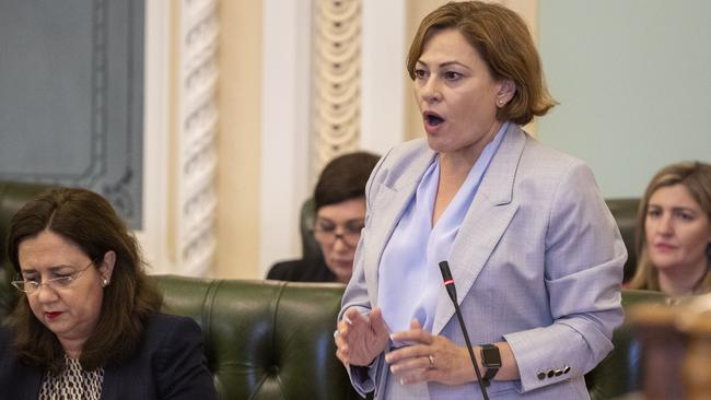 Queensland Deputy Premier Jackie Trad speaks during Question Time at Parliament House in Brisbane. Image: AAP/Glenn Hunt.