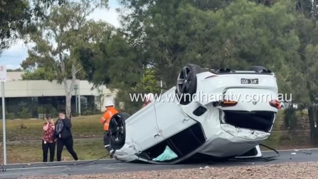 Multiple car crash on Princes Hwy near Hoppers Lane in Werribee on Monday, April 8, 2024. Picture: Wyndham TV.