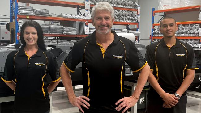 Ryan Aerospace chief assembler Sarah Jackson, managing director Chris Ryan and technician Samson Kassis. Picture: Melanie Whiting