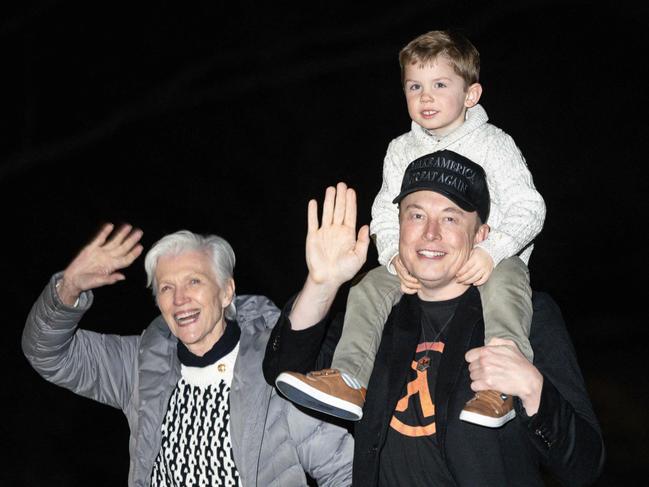 Musk holds his son alongside his mother, Maye Musk, after stepping off Marine One in March. Picture: Tierney L Cross/AFP