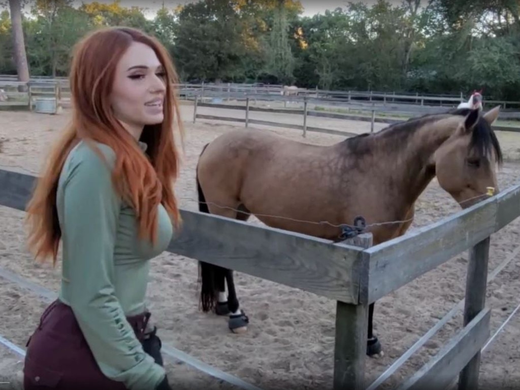 Amouranth visiting her horses during a live stream. Picture: Twitch