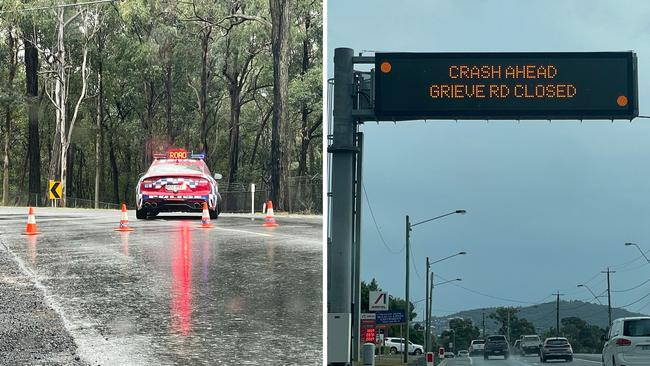Police closed a large section of Grieve Rd, near Rochedale Rd. It was still shut at 1.15pm on July 3. Picture: Jonathan O'Neill