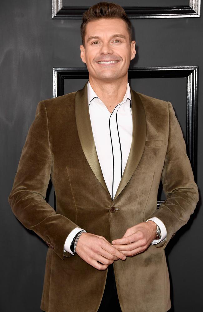 Ryan Seacrest in brown velvet. We had a couch like that in the late 70s. Picture: Frazer Harrison/Getty Images