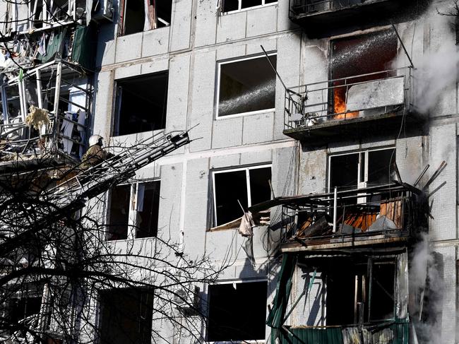 Another building in Chuguiv hit Russian shells. Picture: AFP