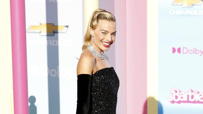 Barbie star Margot Robbie dazzles at the Los Angeles premiere in a gown copied from one made for the doll. Picture: Getty Images