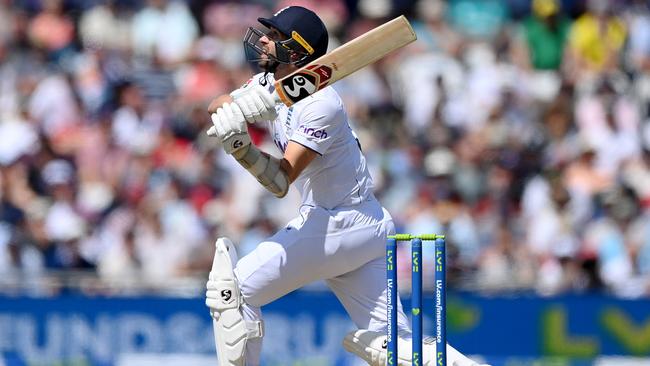 Man of the match Mark Wood hits a six during his telling innings in the third Ashes Test at Headingley Picture: Getty Images