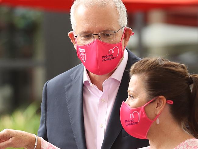 Prime Minister Scott Morrison and his wife Jenny had earlier been at the Jane McGrath High Tea event. Picture: Getty Images