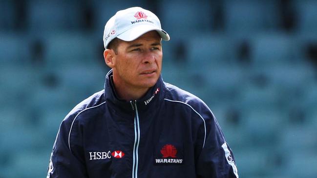Attack coach Todd Louden talks to the players during the NSW Waratahs training session at the SFS in Sydney.